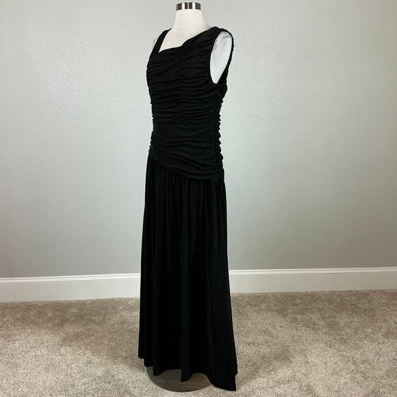 DKNY Sparkly Knit Sleeveless Ruched Long A-Line Formal Gown Black Size 10 - Picture 4 of 12